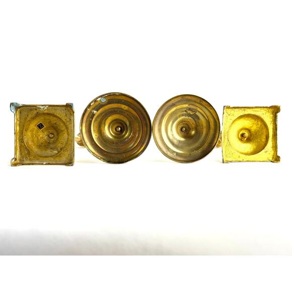 Vintage Lot Two Sets Brass Candle Sticks Wedding Holiday Decor - Picture 7 of 7